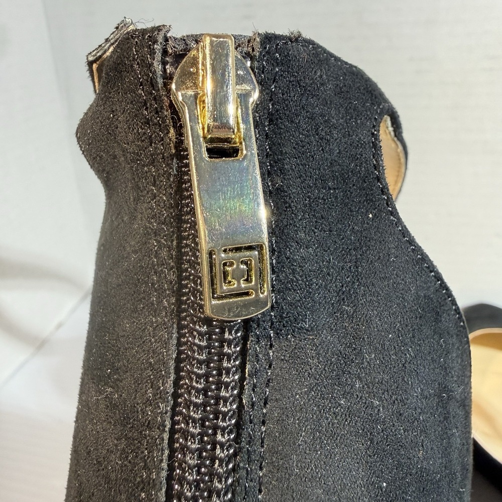 Liz Claiborne Hawkin Pointed Toe Ankle Strap Faux Suede Black Wedge Heels 12 M - Picture 8 of 15